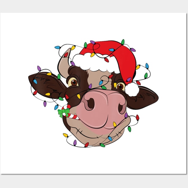 Cow Reindeer Hat Santa Christmas Lights Cow Christmas Wall Art by Mitsue Kersting